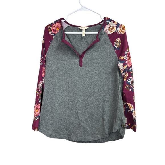 Matilda Jane Tops - Matilda Jane Gray Times Table Raglan Floral Sleeves V-Neck Long Sleeve Medium